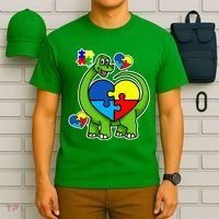 Cute Autism Dino Puzzle Piece Heart T-Shirt thumb 6