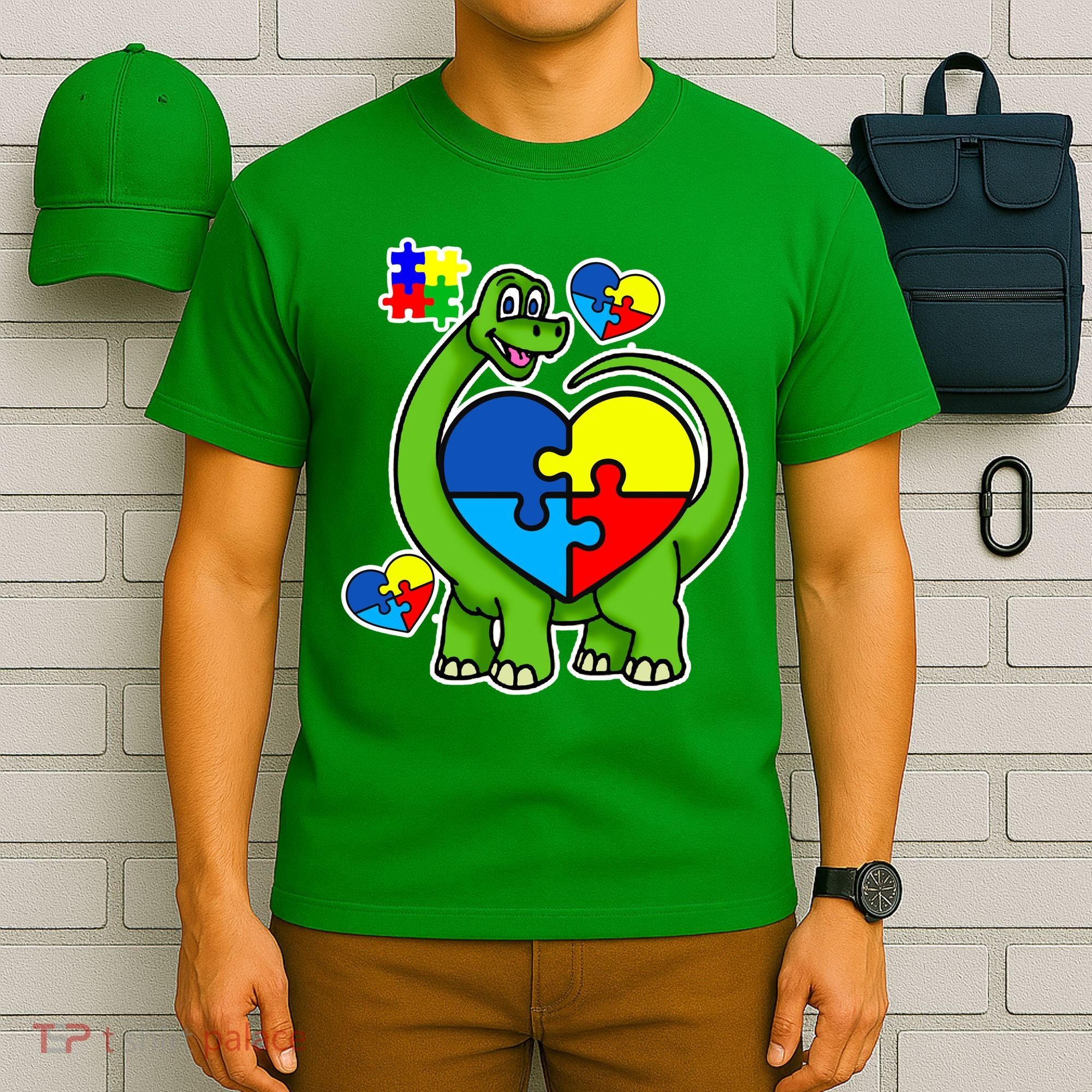 Cute Autism Dino Puzzle Piece Heart T-Shirt