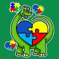 Cute Autism Dino Puzzle Piece Heart Button thumb 1