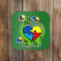 Cute Autism Dino Puzzle Piece Heart Coaster thumb 0
