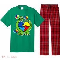 Cute Autism Dino Puzzle Piece Heart Pajama Set thumb 0