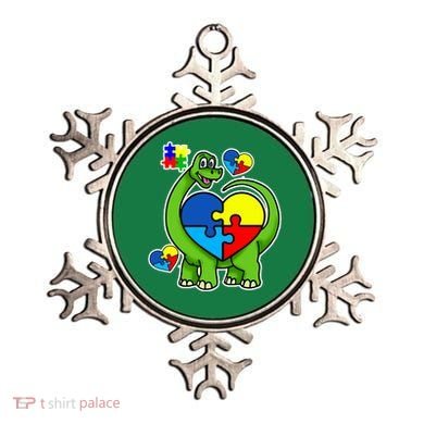 Cute Autism Dino Puzzle Piece Heart Ornament