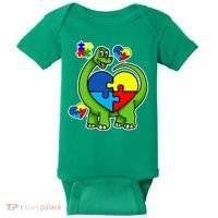 Cute Autism Dino Puzzle Piece Heart Baby Bodysuit thumb 0