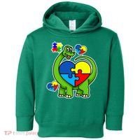 Cute Autism Dino Puzzle Piece Heart Toddler Hoodie thumb 0