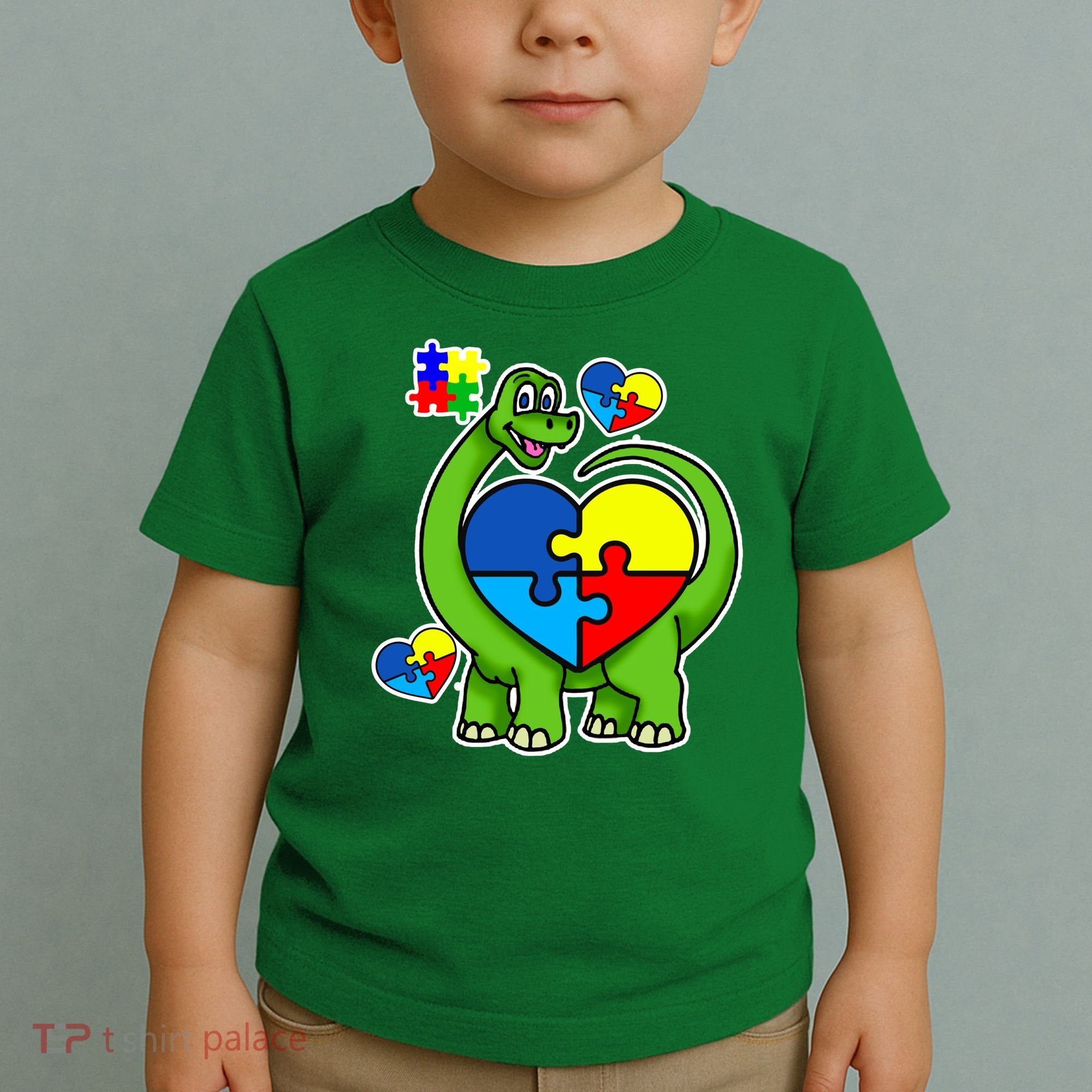 Cute Autism Dino Puzzle Piece Heart Toddler T-Shirt