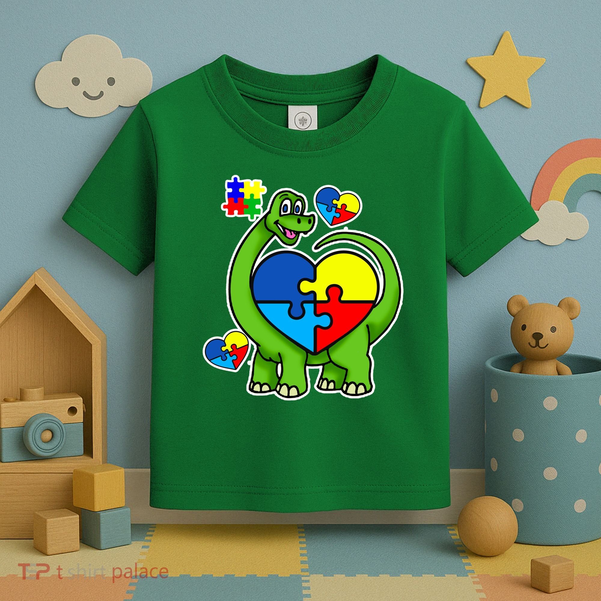 Cute Autism Dino Puzzle Piece Heart Toddler T-Shirt