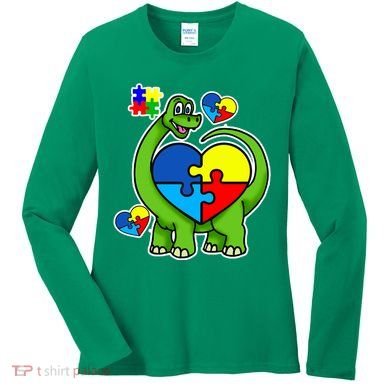Cute Autism Dino Puzzle Piece Heart Women's Long Sleeve Shirt