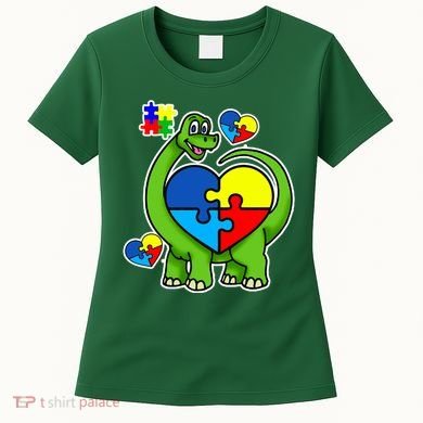 Cute Autism Dino Puzzle Piece Heart Women's T-Shirt