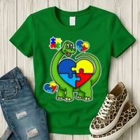 Cute Autism Dino Puzzle Piece Heart Women's T-Shirt thumb 3