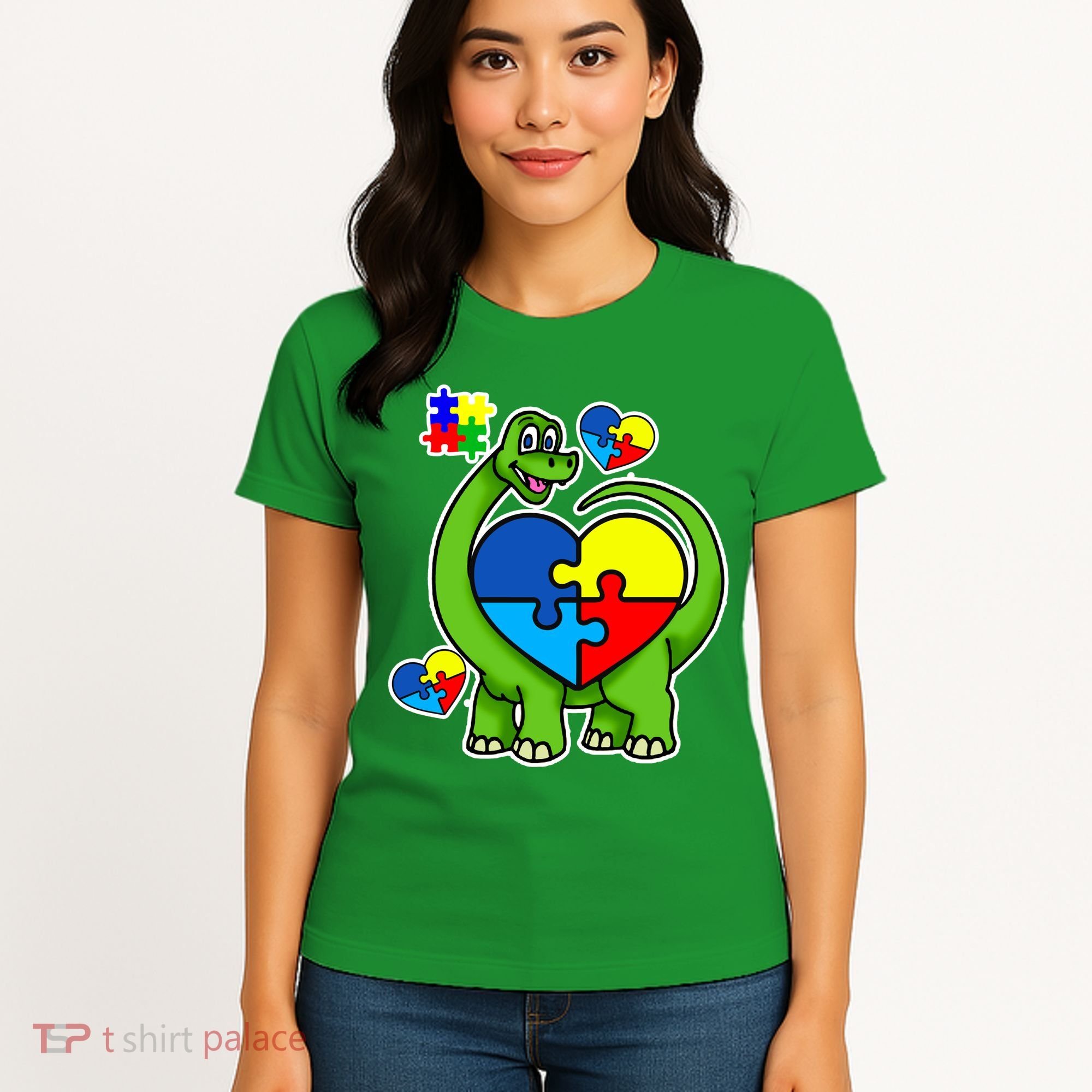 Cute Autism Dino Puzzle Piece Heart Women's T-Shirt