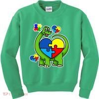 Cute Autism Dino Puzzle Piece Heart Kids Sweatshirt thumb 0