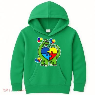 Cute Autism Dino Puzzle Piece Heart Kids Hoodie