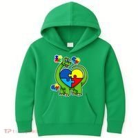Cute Autism Dino Puzzle Piece Heart Kids Hoodie thumb 0