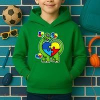 Cute Autism Dino Puzzle Piece Heart Kids Hoodie thumb 2