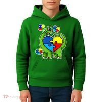 Cute Autism Dino Puzzle Piece Heart Kids Hoodie thumb 4