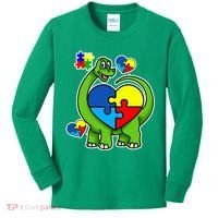Cute Autism Dino Puzzle Piece Heart Kids Long Sleeve Shirt thumb 0