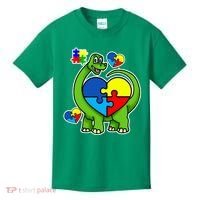 Cute Autism Dino Puzzle Piece Heart Kids T-Shirt thumb 0