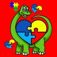 Cute Autism Dino Puzzle Piece Heart Santa Hat thumb 1