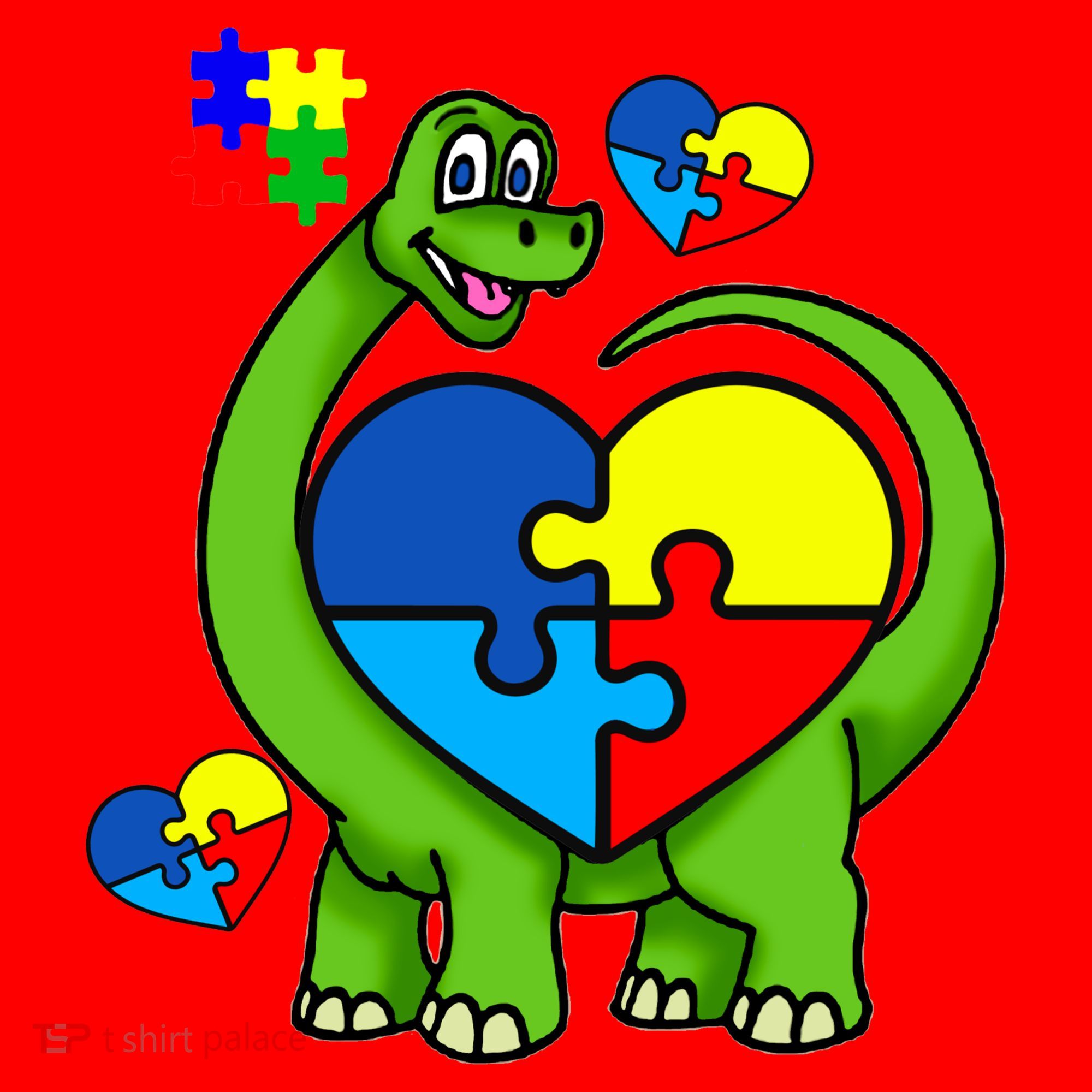 Cute Autism Dino Puzzle Piece Heart Santa Hat
