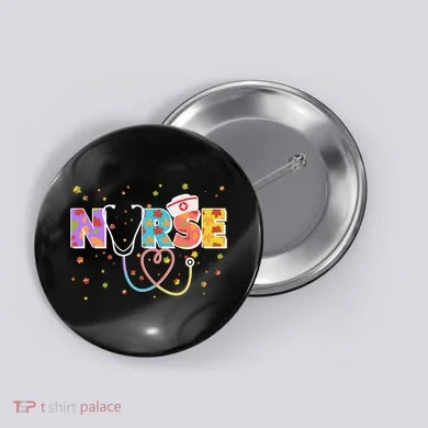 Cute Autumn Fall Patterns Nurse Button