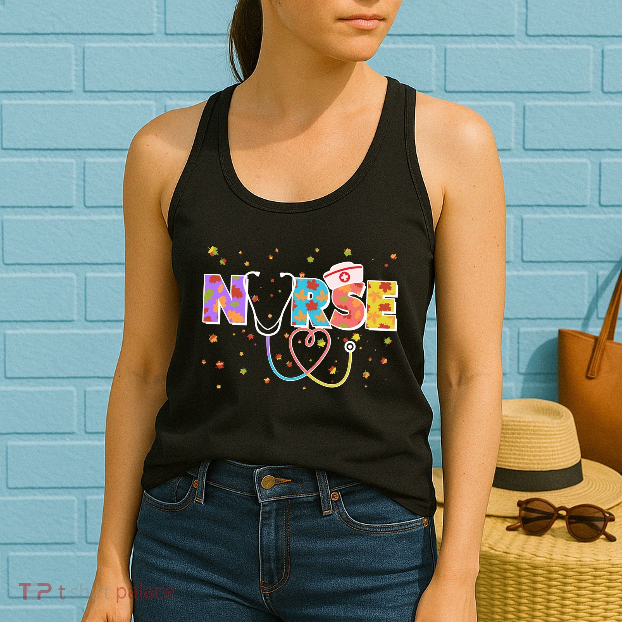Cute Autumn Fall Patterns Nurse Women's Tank Top