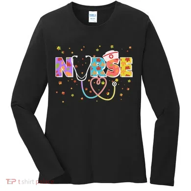 Cute Autumn Fall Patterns Nurse Women's Long Sleeve Shirt
