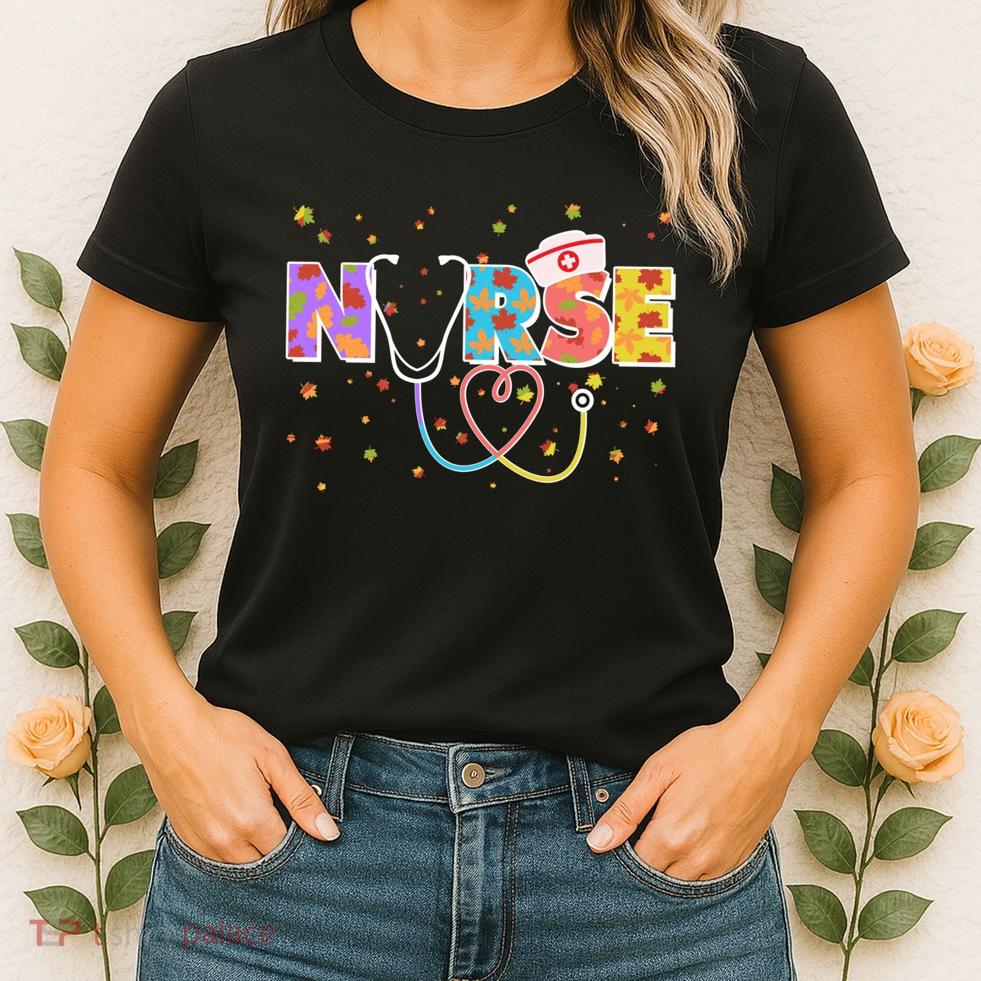 Cute Autumn Fall Patterns Nurse Women's T-Shirt