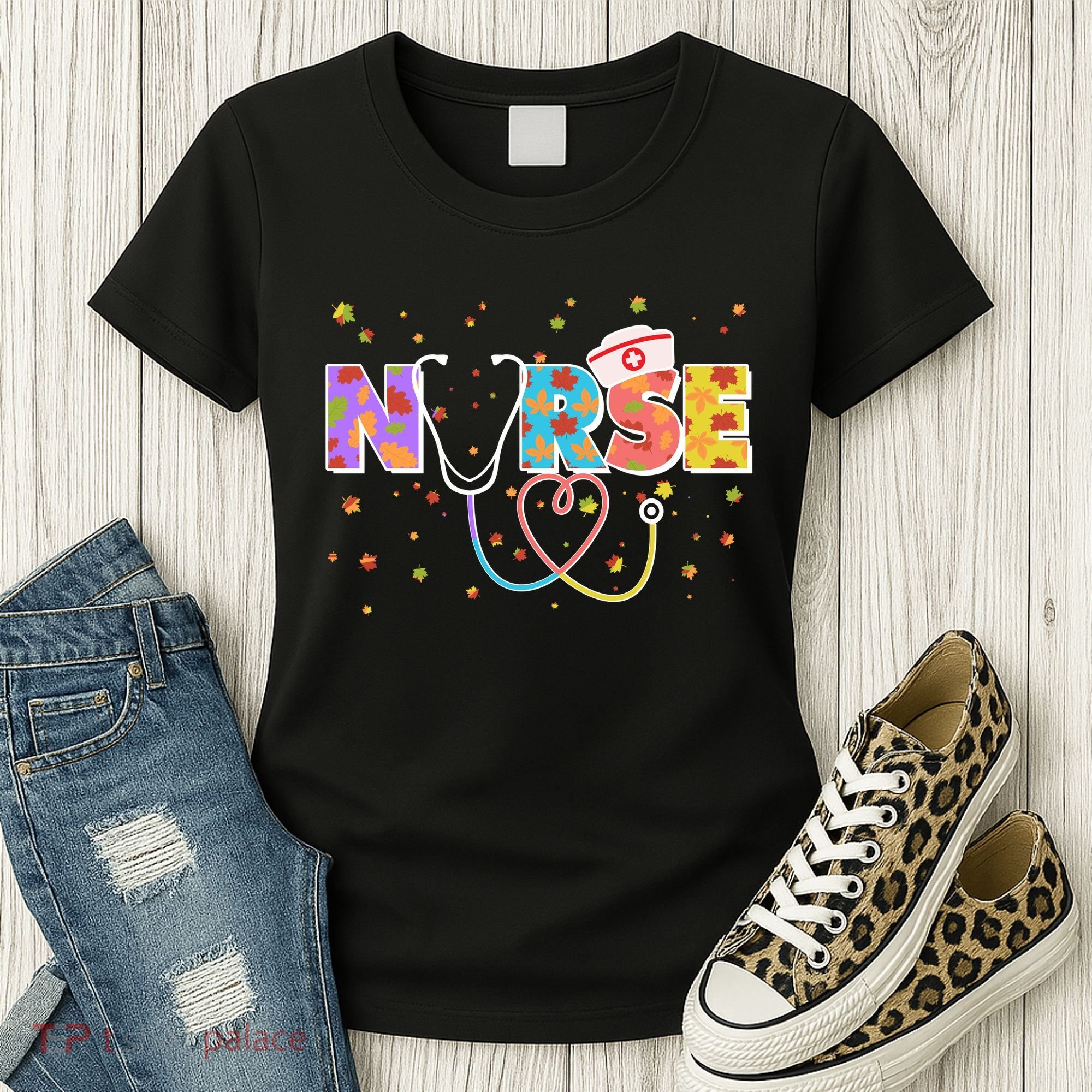 Cute Autumn Fall Patterns Nurse Women's T-Shirt