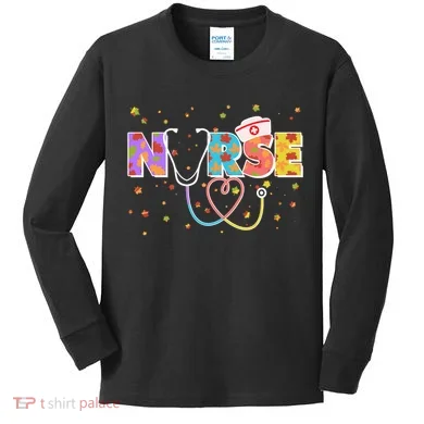 Cute Autumn Fall Patterns Nurse Kids Long Sleeve Shirt