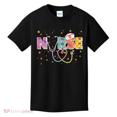 Cute Autumn Fall Patterns Nurse Kids T-Shirt