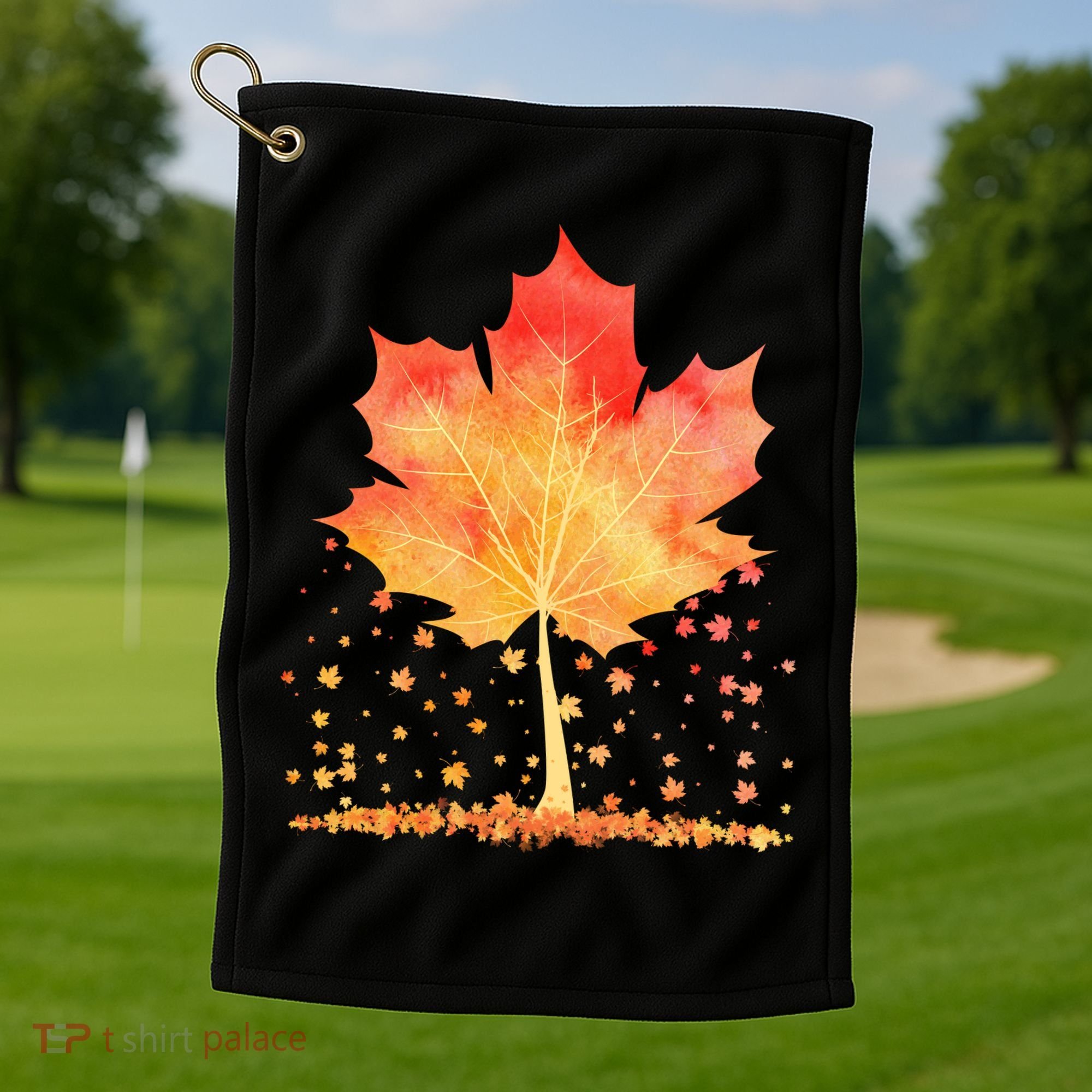 Cute Autumn Maple Leaf Tree Golf Towel