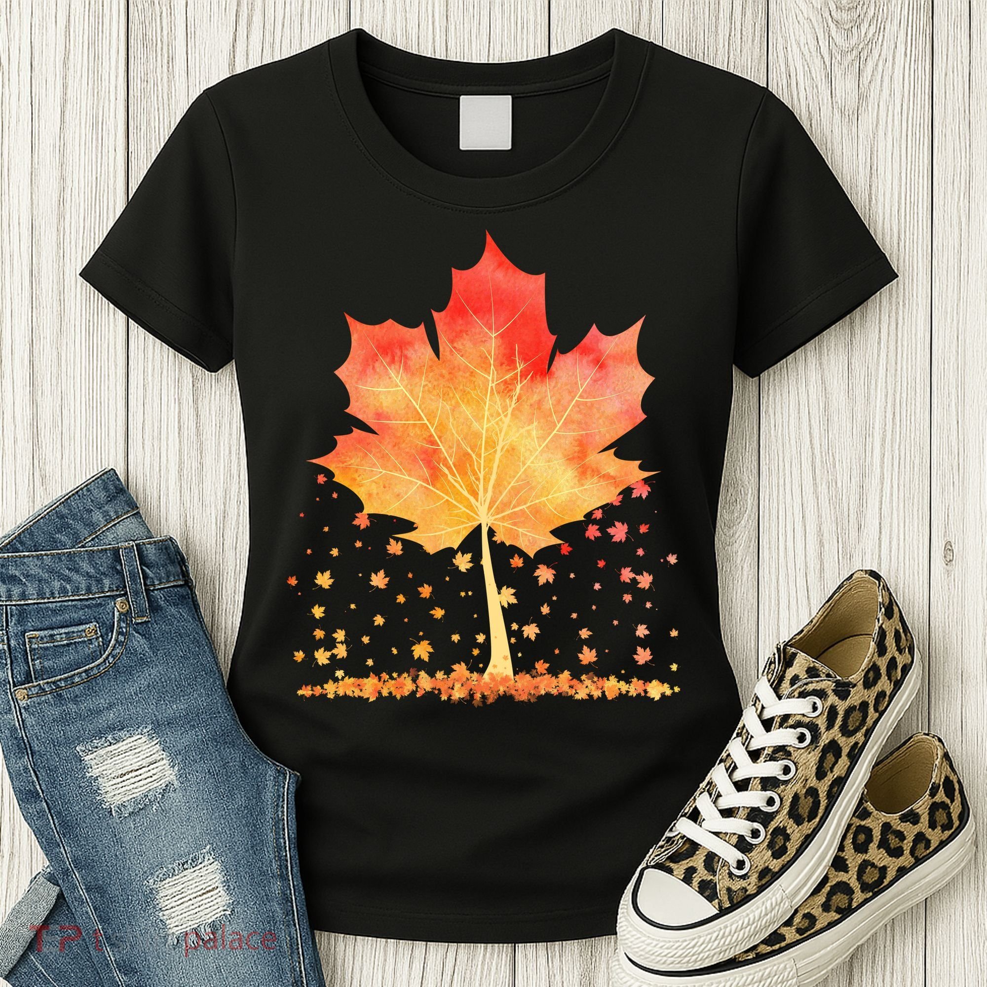 Cute Autumn Maple Leaf Tree Women's T-Shirt
