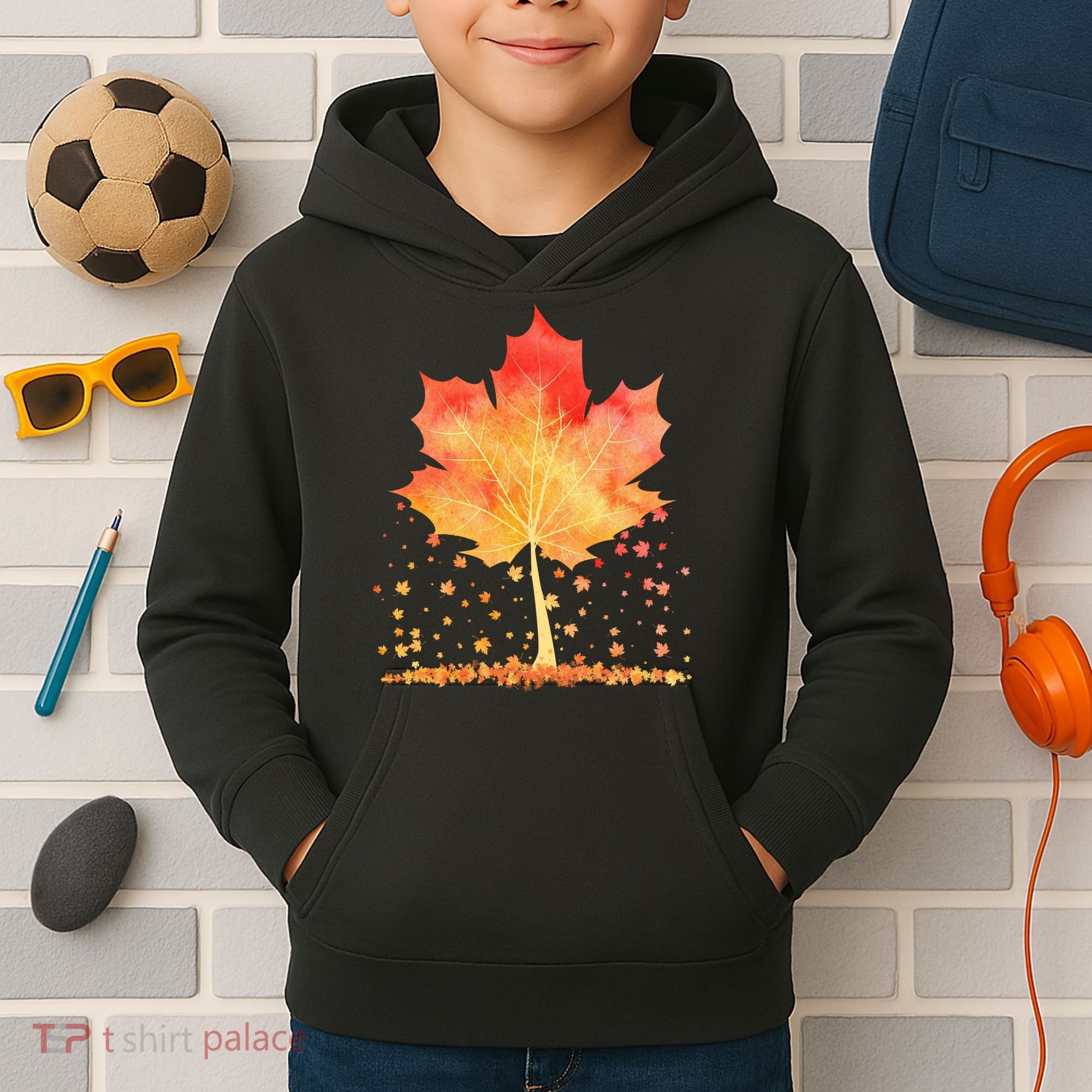 Cute Autumn Maple Leaf Tree Kids Hoodie