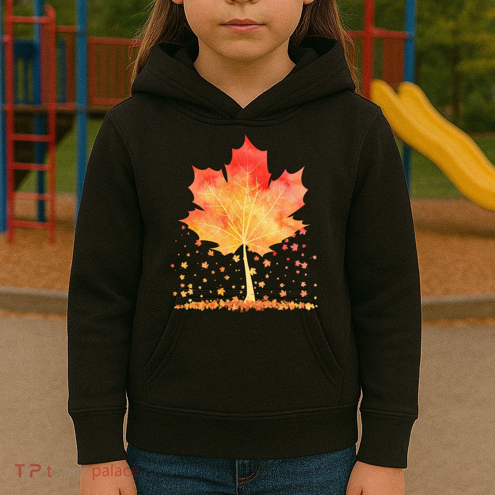 Cute Autumn Maple Leaf Tree Kids Hoodie