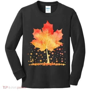 Cute Autumn Maple Leaf Tree Kids Long Sleeve Shirt