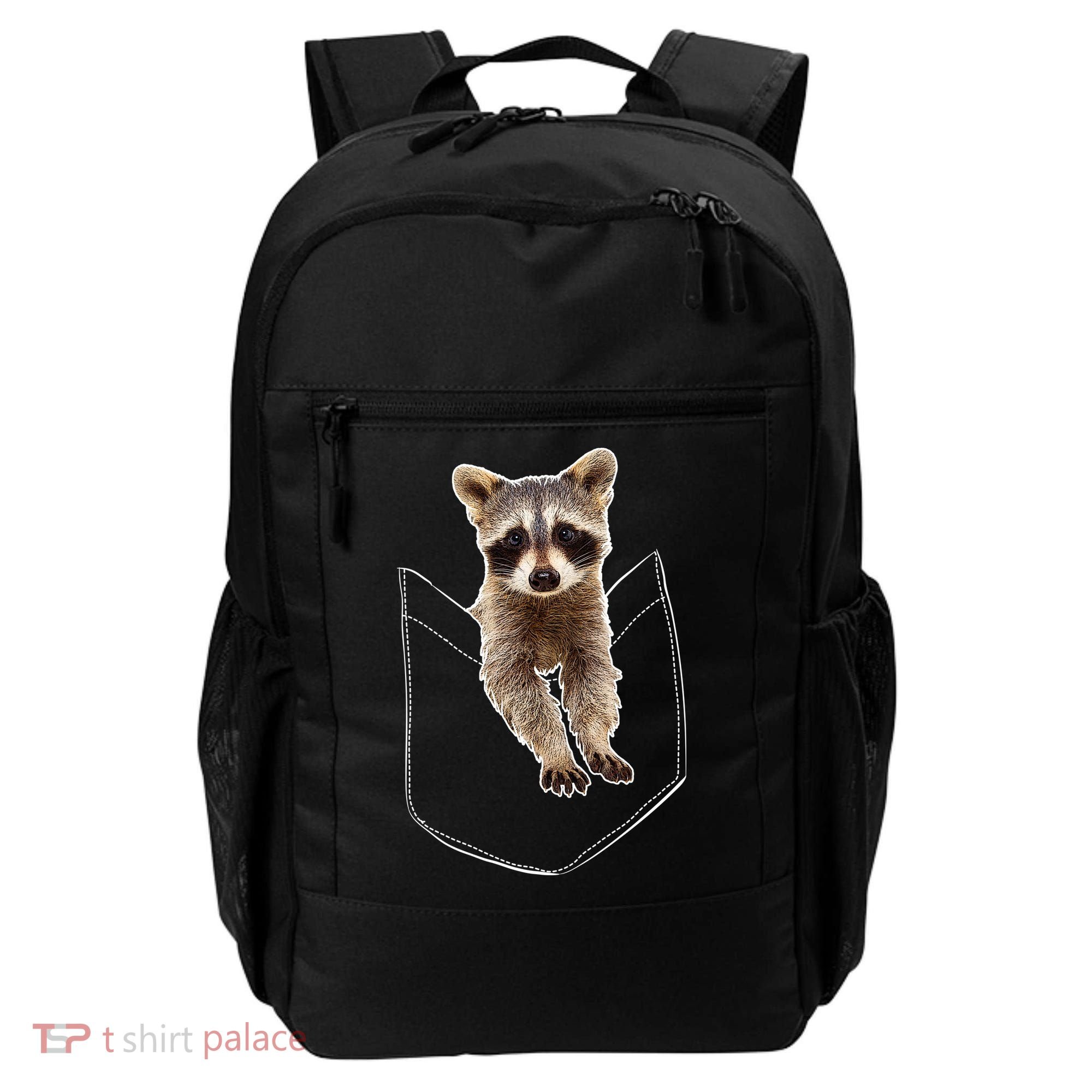 Cute Baby Raccoon In A Pocket Backpack