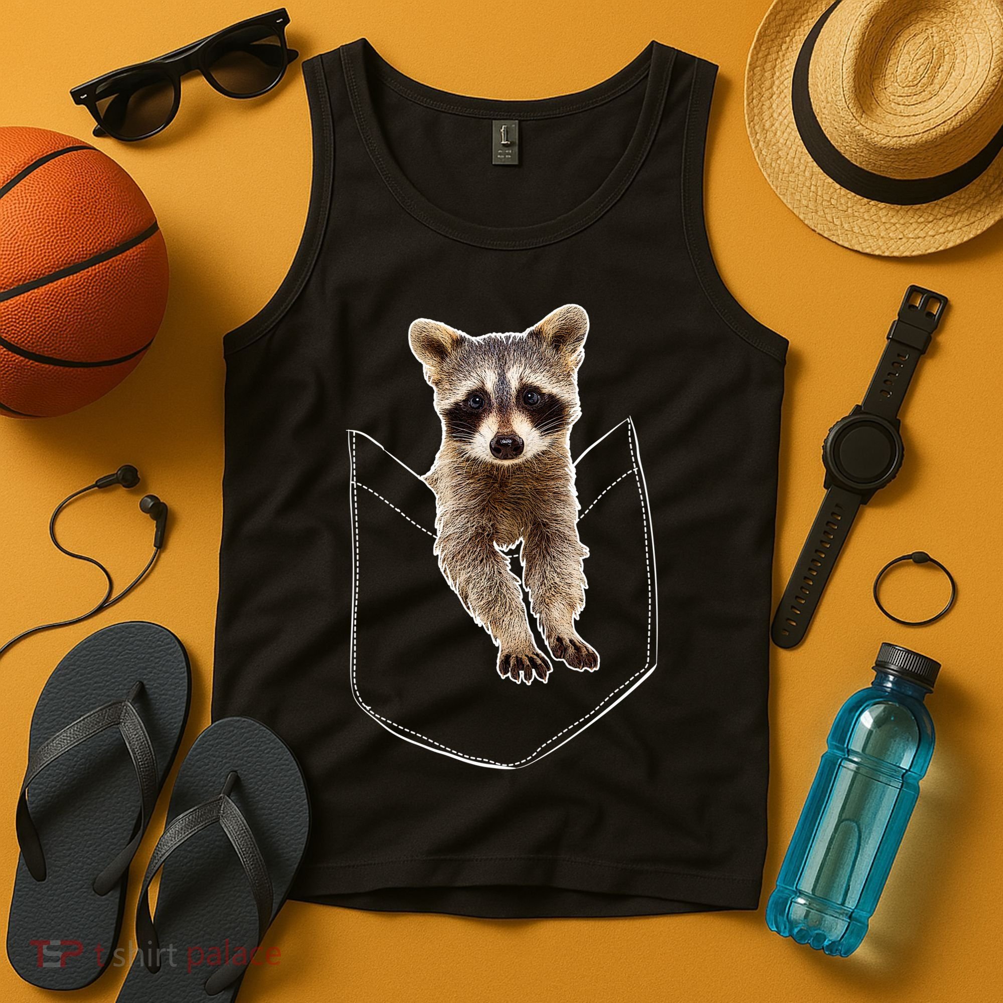 Cute Baby Raccoon In A Pocket Tank Top