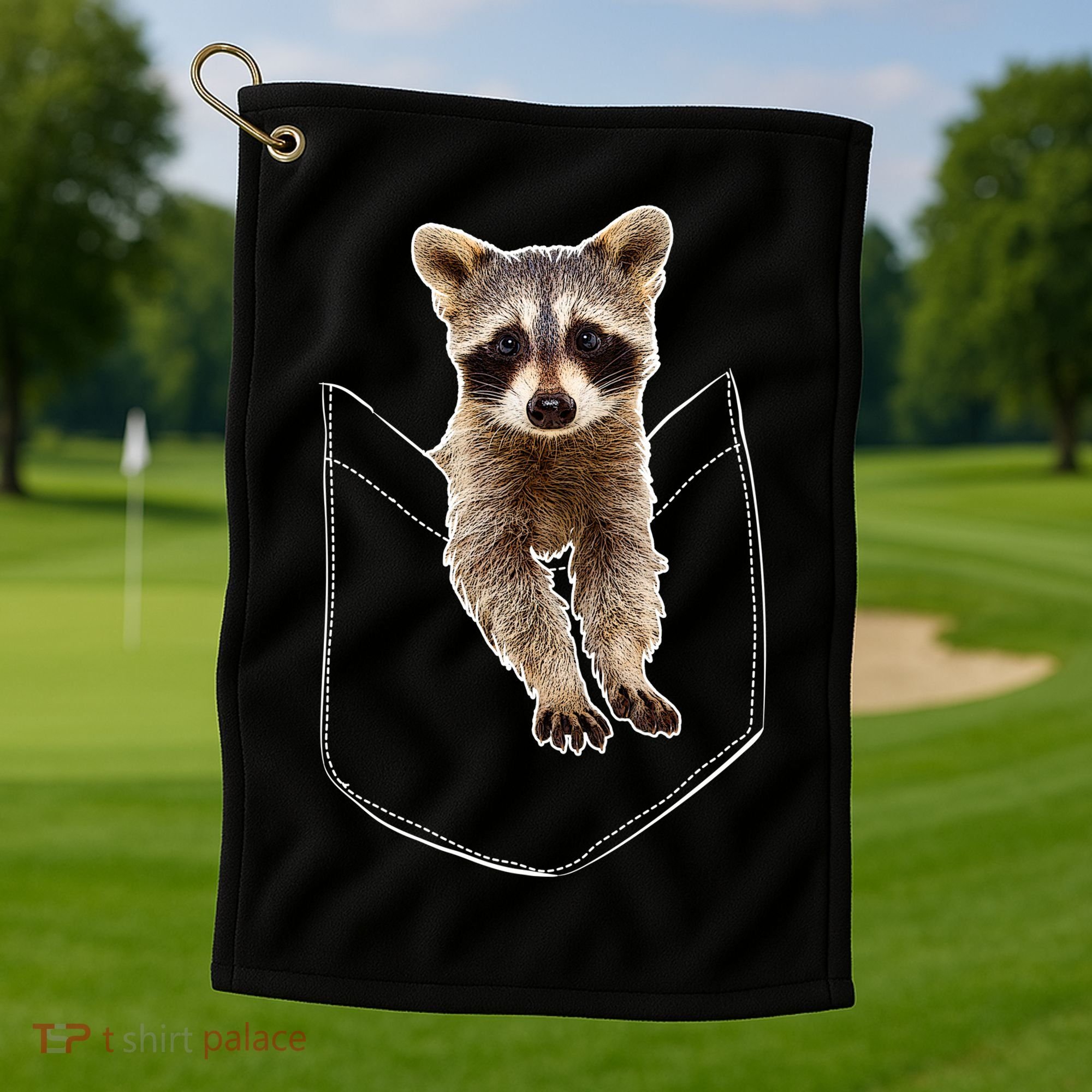 Cute Baby Raccoon In A Pocket Golf Towel