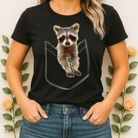 Cute Baby Raccoon In A Pocket Women's T-Shirt thumb 2