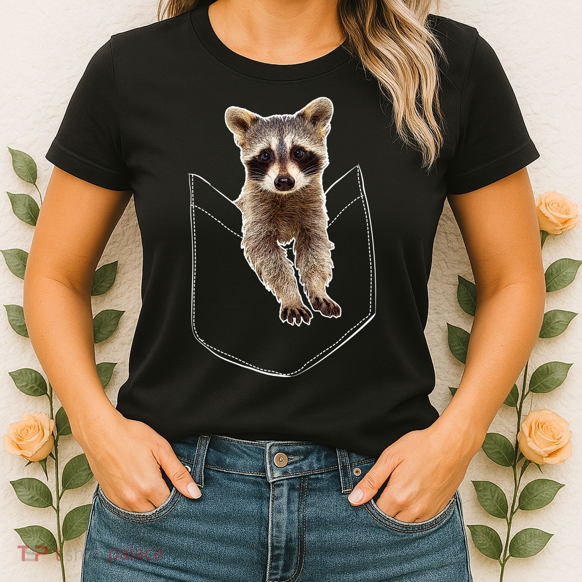 Cute Baby Raccoon In A Pocket Women's T-Shirt