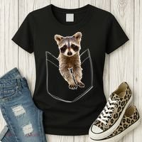 Cute Baby Raccoon In A Pocket Women's T-Shirt thumb 3