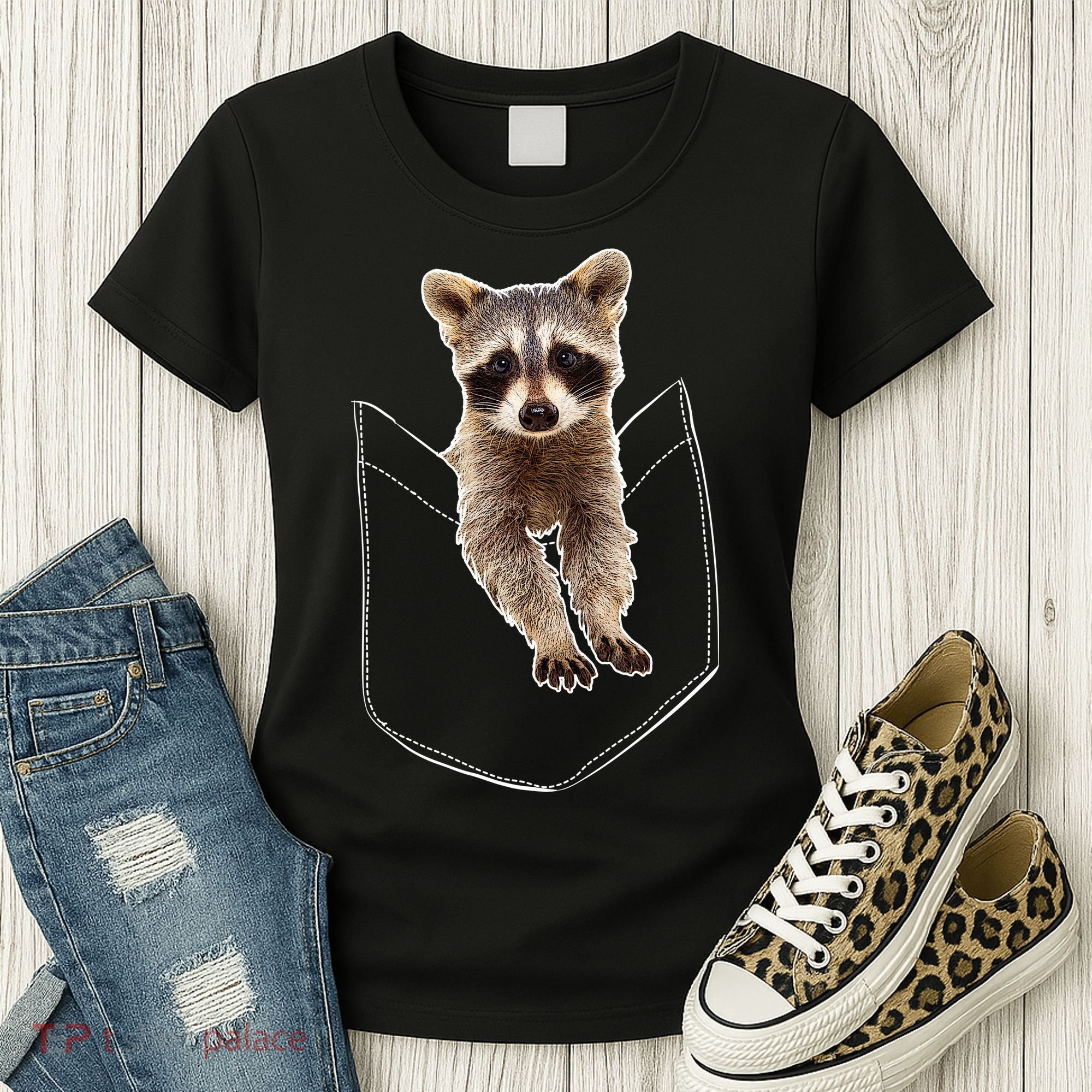 Cute Baby Raccoon In A Pocket Women's T-Shirt