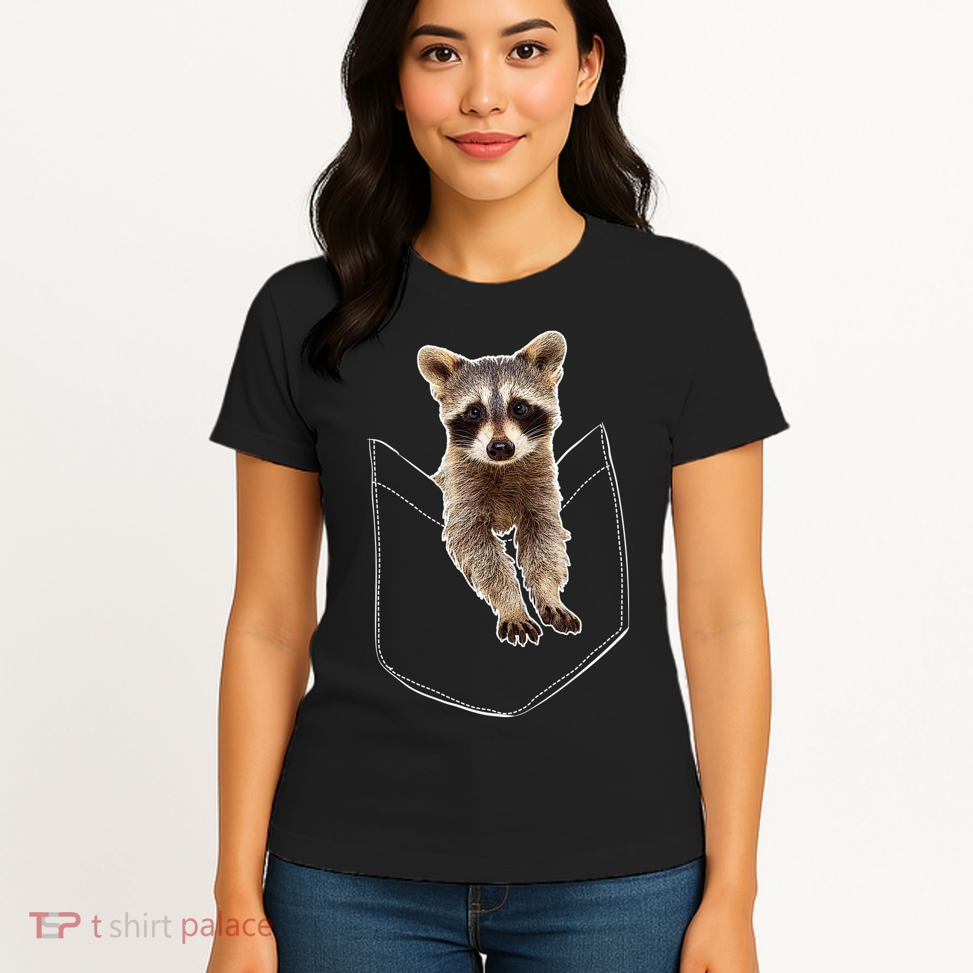 Cute Baby Raccoon In A Pocket Women's T-Shirt