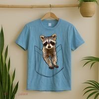 Cute Baby Raccoon In A Pocket T-Shirt thumb 2