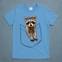 Cute Baby Raccoon In A Pocket T-Shirt thumb 4