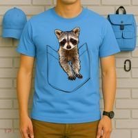 Cute Baby Raccoon In A Pocket T-Shirt thumb 5