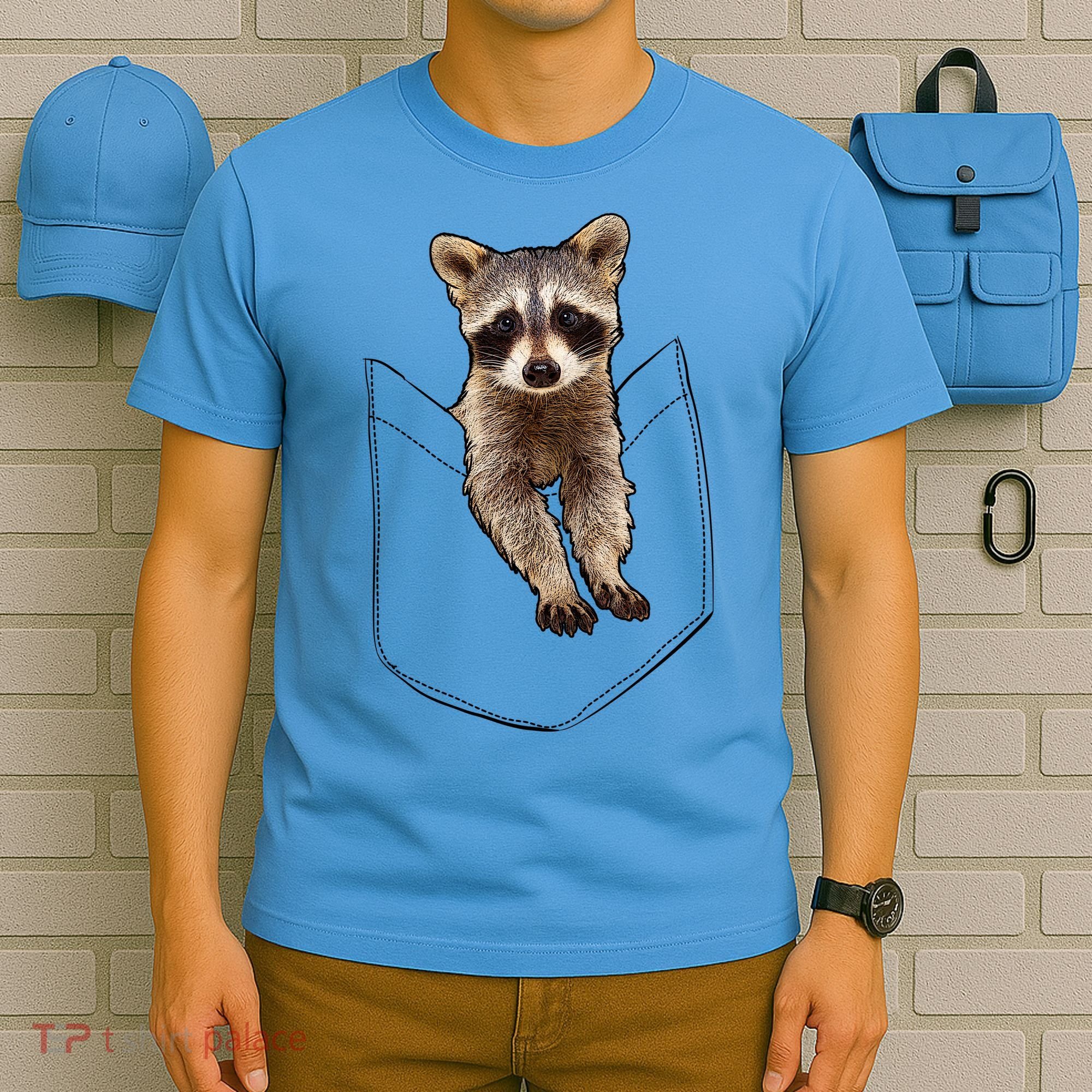 Cute Baby Raccoon In A Pocket T-Shirt