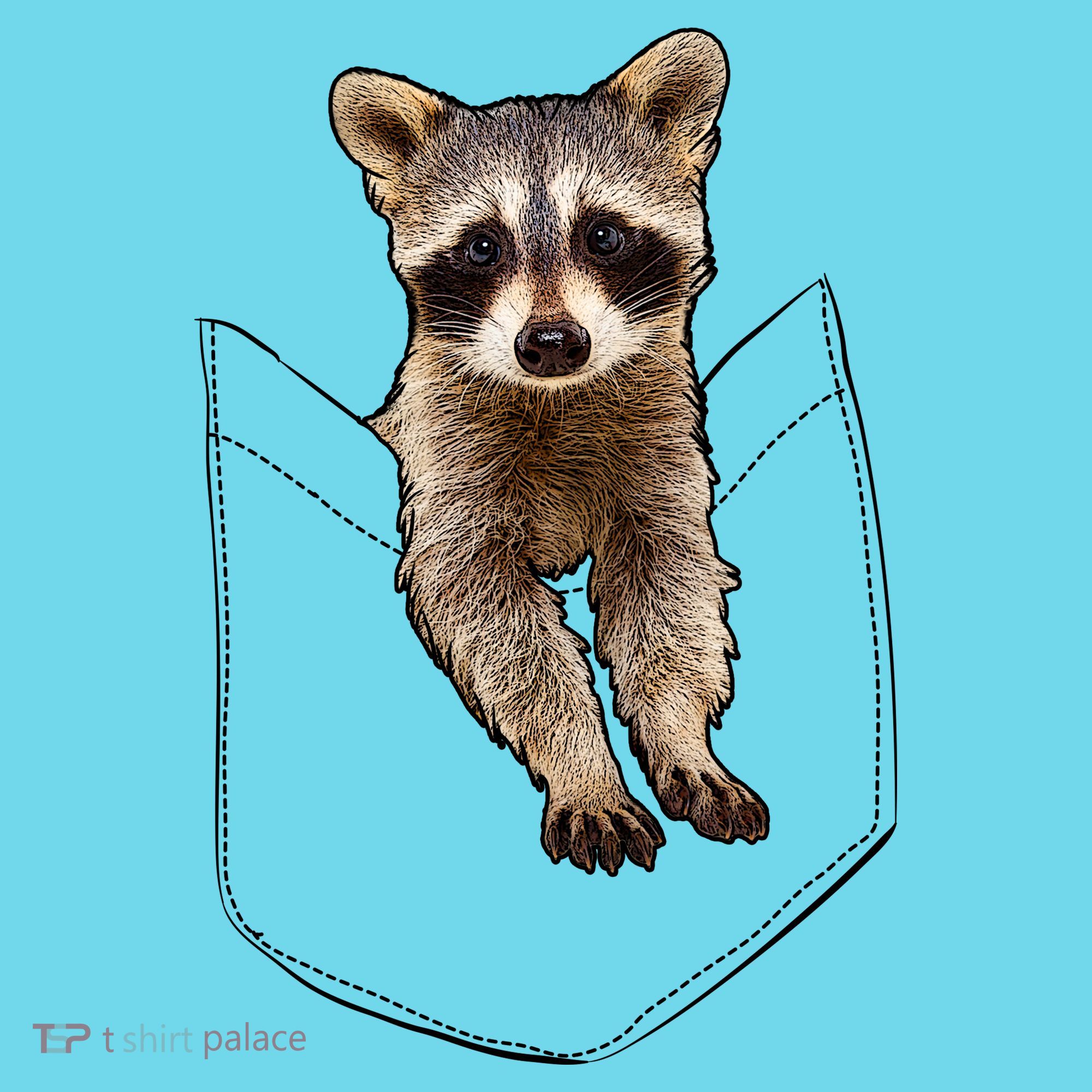 Cute Baby Raccoon In A Pocket T-Shirt
