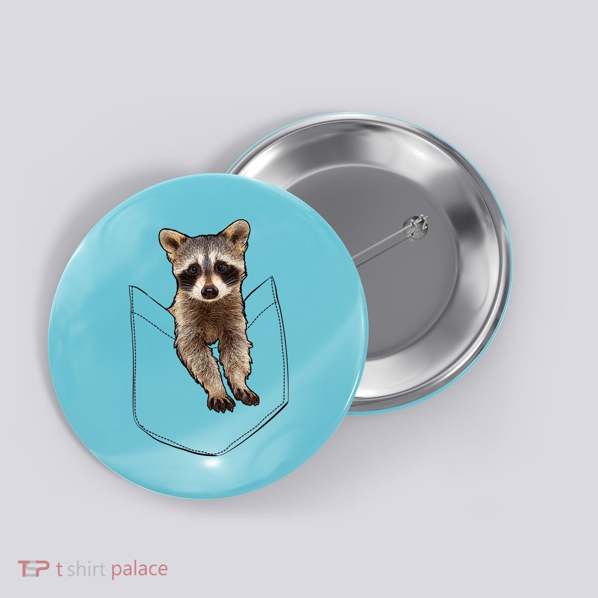 Cute Baby Raccoon In A Pocket Button