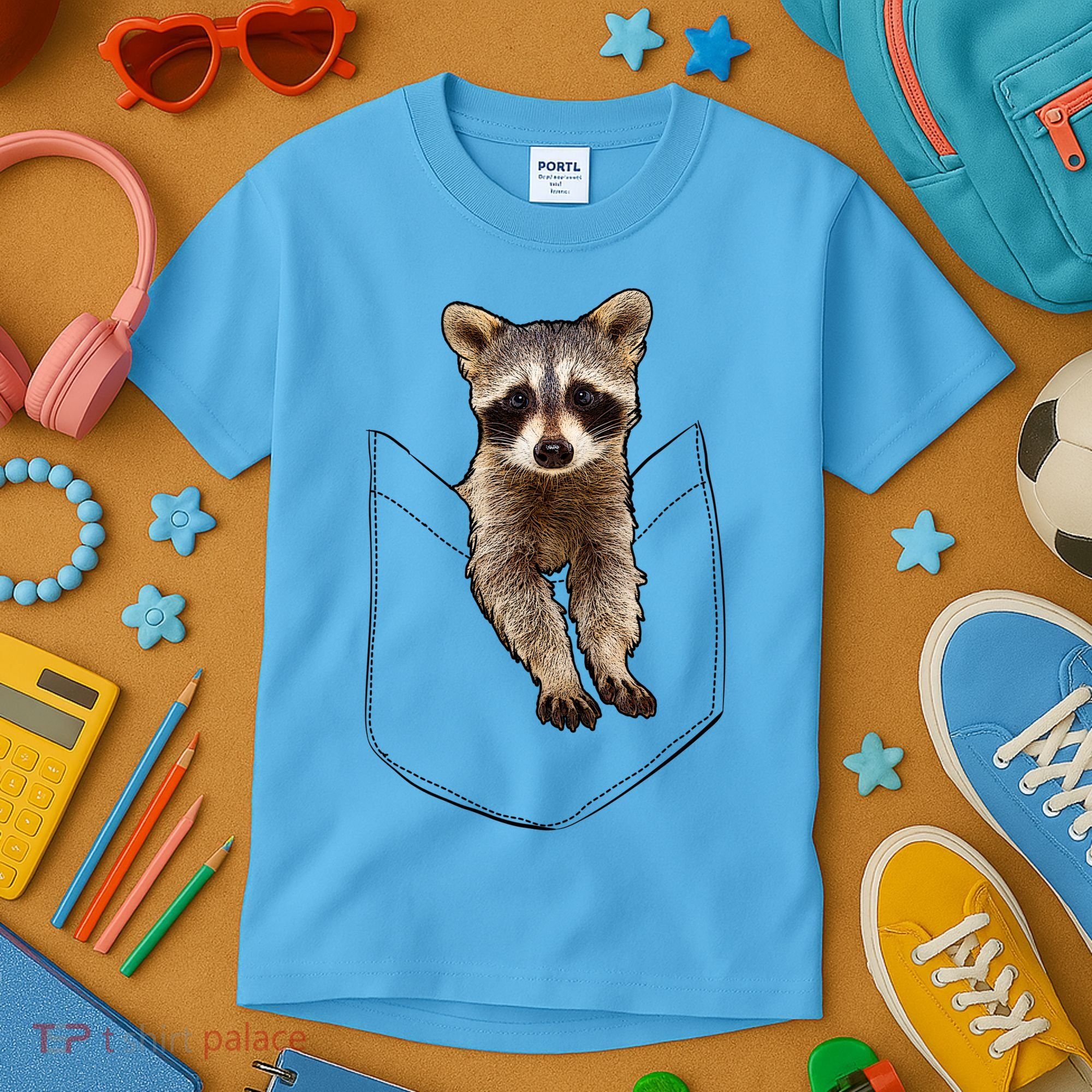 Cute Baby Raccoon In A Pocket Kids T-Shirt